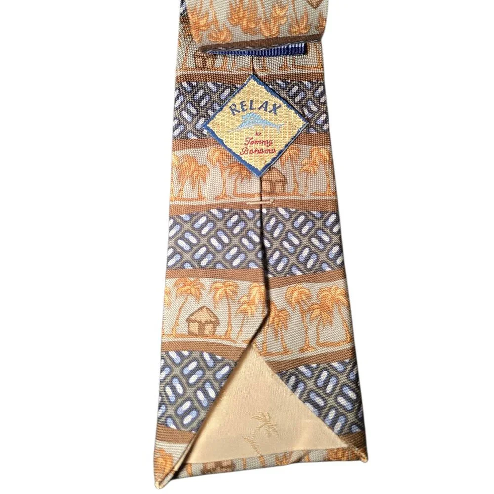 Tommy Bahama 100% Silk Tie Palm Tree Beach Hut Tropical Island Resort Necktie